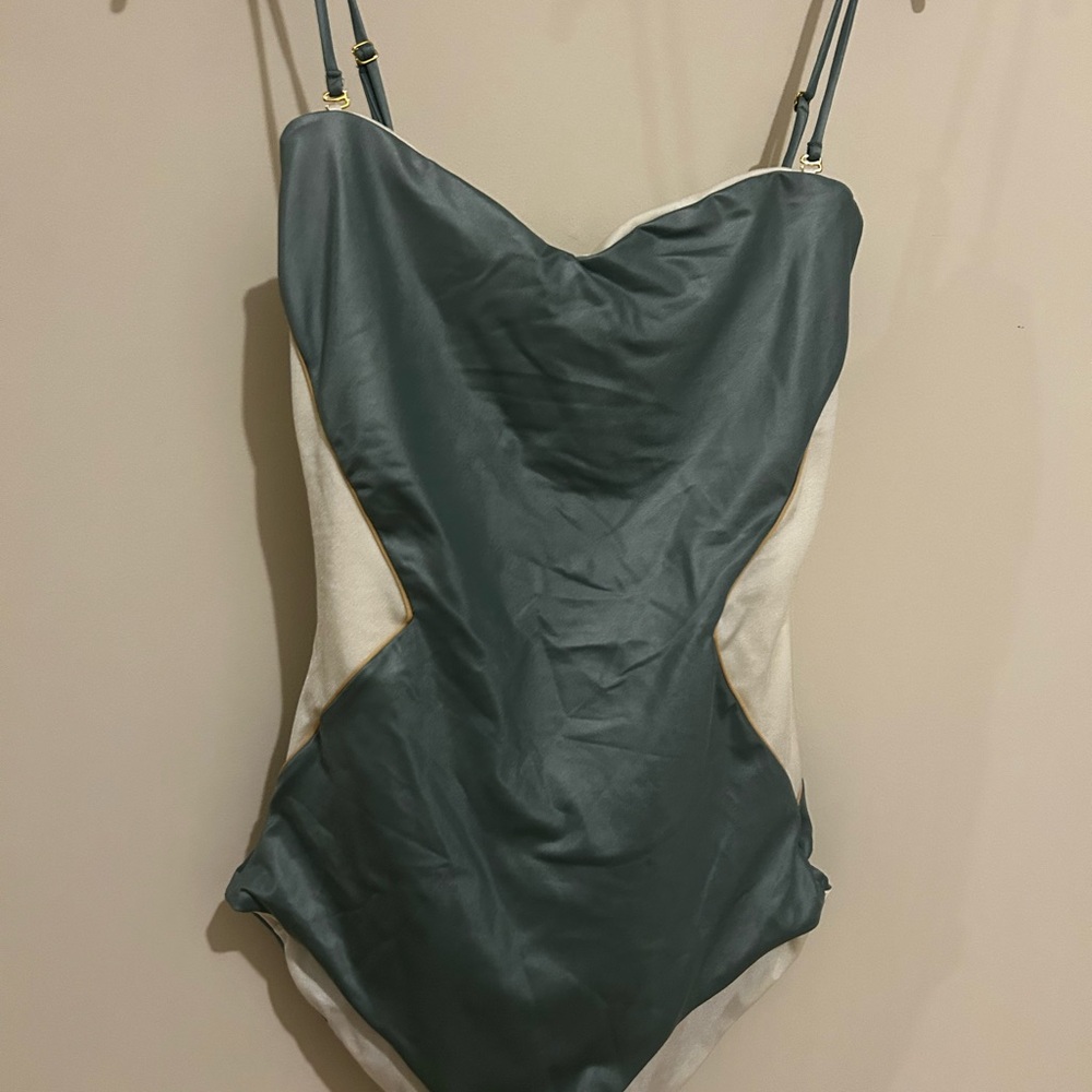 Stylish Green and White Swimsuit